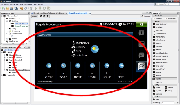 TSI Builder wywietlenie pogody tygodniowej